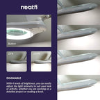 Neatfi 1,200 Lumens Super LED Magnifying Lamp with Clamp, Dimmable, Includes Microfiber Cleaning Cloth, 5 Inch Diameter Lens for Reading, Sewing, Crafting (White, 5 Diopter)