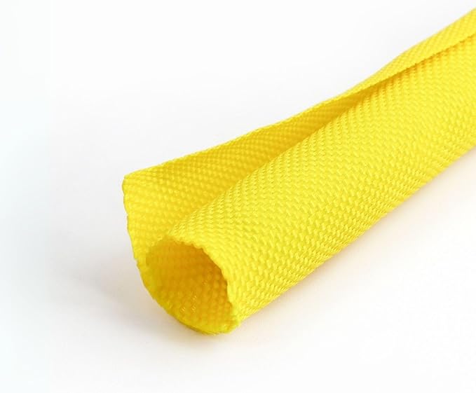 1 inch Split Braided Cable Management Sleeve for USB Cable Power Cord Audio Video Cable, High-Temperature Automotive Harness Wire Loom Cord Protector from Cat Dog Chewing (Yellow, 10FT)