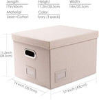 PRANDOM File Organizer Box - Set of 1 Collapsible Decorative Linen Filing Storage Hanging File Folders with Lids Office Cabinet Letter/Legal Size Light Grey (17x14x11.2 inch)