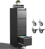 4 Drawer Mobile File Cabinet, Metal Filing Cabinet with Lock and Wheels, Home Office Rolling File Cabinets for Legal/Letter Hanging File Folders, Un-Assembled (Black)