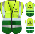 YOWESHOP High Visibility Safety Vest Custom Your Logo Protective Workwear 5 Pockets With Reflective Strips Outdoor Work Vest (XL, Yellow Green Luminous)
