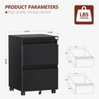 2 Drawer File Cabinet，Mobile Filing Cabinet with Lock and Wheels，Un-Assembled Metal Under Desk File Cabinets for A4/Letter/Legal Size（Black