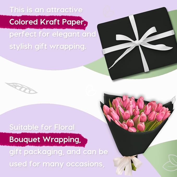 PerkHomy 24" x 2,400" (200') Black Kraft Paper Roll for Craft Bulletin Board Paper Art Table Covering Crafting Gift Wrapping Bouquet Packing Parcel 80GSM 55LB (Black, 24" x 200')