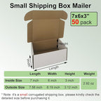 50 Pack 7x6x3'' Shipping Boxes, White Corrugated Cardboard Mailers for Mailing Packaging Small Business(W763-50)