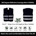 Black Safety Vests 20 Pack - Reflective High Visibility Construction ANSI Class 2 Work Vests for Men,Woman,Hi Vis Mesh and Neon Silver Strip