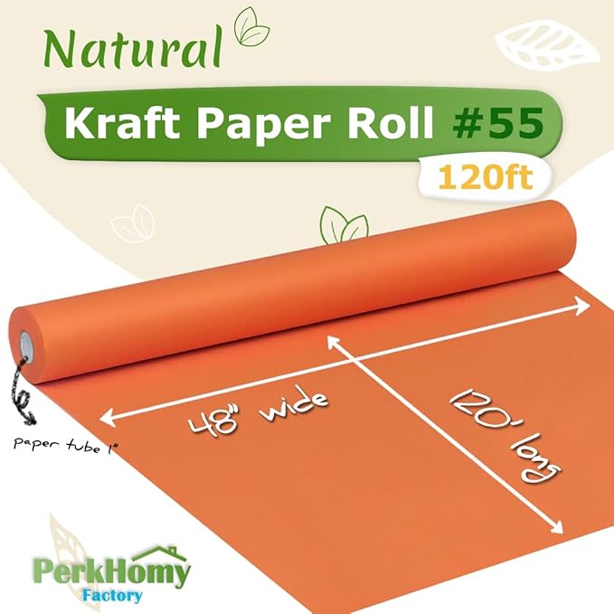 PerkHomy 48" x 1,440" (120') OrangeRed Kraft Paper Roll for Craft Bulletin Board Paper Art Table Covering Crafting Gift Wrapping Bouquet Packing Parcel 80GSM 55LB (OrangeRed, 48" x 120')