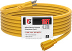 EP 15 Ft Outdoor Extension Cord, 12/3 SJTW Heavy Duty Extension Cable with 3 Prong Grounded Plug, 15 AMP Power Cord for Lawn, Garden, Appliances, Yellow