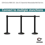 Crowd Control Warehouse CCW Series RBB-150 - Set of 2 Stanchion Retractable Belt Barriers - 16 Foot, Black Belt with Polished Stainless Steel Post - Easy Assembly