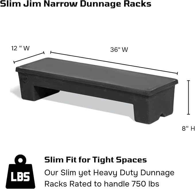 Slim Jim DUN5014 Narrow Heavy-Duty Plastic Poly Dunnage Rack for Warehouses and Commercial Storage 36" x 12" x 8" with 750 lb Capacity | For Wareshouse, Storage, and Merchandising