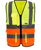 A-SAFETY yellow orange High Visibility Construction Safety Vest with Pockets zipper, Orange&Yellow Color Mixed, XXXL