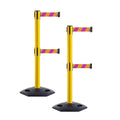 CCW Series WBB-200D - Set of 2 Retractable Dual Belt Stanchion Safety Barrier, Heavy-Duty Rubber Base Yellow Post (7.5 Foot Belt, Magenta and Yellow Diagonal Belt)