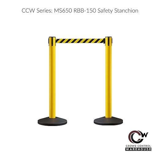 Crowd Control Warehouse CCW Series RBB-150 - Set of 2 Stanchion Retractable Belt Barriers - 16 Foot, Red Belt with Orange Post - Easy Assembly
