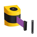 Crowd Control Warehouse - CCW Series WMB-220 Fixed Wall Mount Retractable Belt Barrier - 15 Foot, Purple Belt with Yellow ABS Case