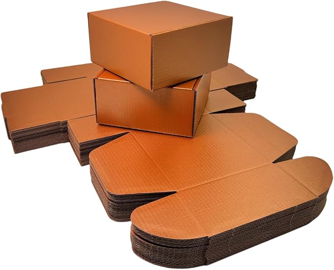 15 Pcs 6 x 6 x 3 inches Corrugated Cardboard Gift Boxes Recyclable Shipping Boxes for Mailing & Holidays, Wedding, Birthday, Gifts Packaging (Copper, 6 x 6 x 3")