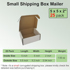 5x5x2'' Small Shipping Boxes 25 Pack, White Corrugated Cardboard Literature Mailers, Mailing Packaging Supplies for Small Business (W552-25)