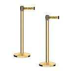 CCW Series RBB-100 - Set of 2 Stanchion Retractable Belt Barriers (7.5 Foot Belt, Yellow with"Danger - Keep Out" Black Letters Belt with Polished Brass Post)