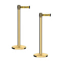 CCW Series RBB-100 - Set of 2 Stanchion Retractable Belt Barriers (11 Foot Belt, Yellow with"Danger - Keep Out" Black Letters Belt with Polished Brass Post)