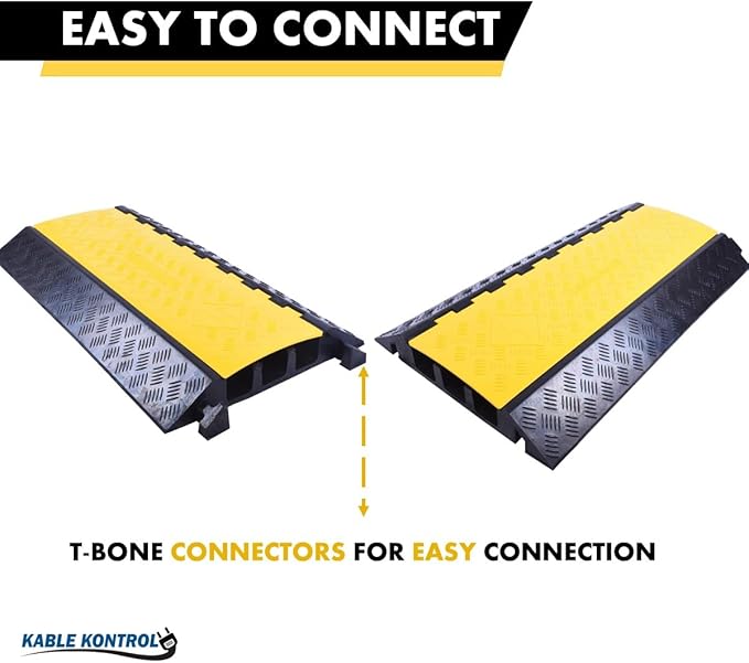 Kable Kontrol Atlas Heavy Duty Cable Protector Ramp - 3 Channel Bulk Wholesale Pallet - 20 Pcs - 36” Long Black & Yellow – 44000 Lbs Capacity - Rubber Speed Bump Wire Protector Cord Cover – CP9986