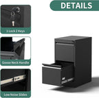 2 Drawer File Cabinet with Lock, Steel Vertical Filing Cabinets for Home Office, Small Metal Storage Cabinet for Hanging Legal/Letter Size Files, Assembly Required (Black)