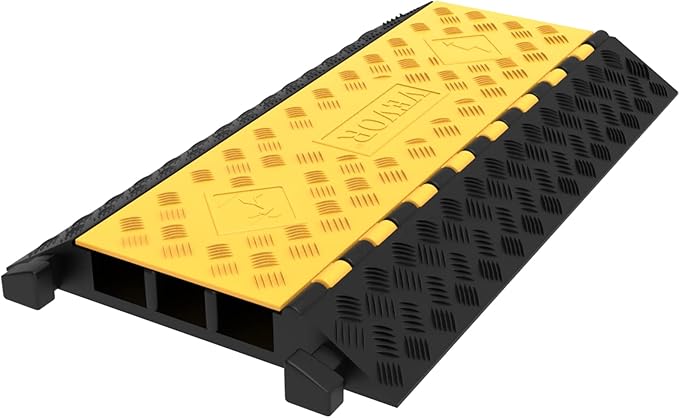 Happybuy 1 Pack of 3-Channel Rubber Cable Protector Ramps Heavy Duty 44000Lbs Load Capacity Cable Wire Cord Cover Ramp Speed Bump Driveway Hose Cable Ramp Protective Cover