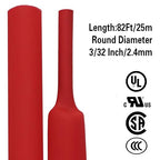 XHF 3/32 Inch(2.4mm) 82 Ft XHF 3:1 Waterproof Red Heat Shrink Tubing Roll Marine Grade Adhesive Lined Shrink Tube, Insulation Sealing Oil-Proof Wear-Resistant