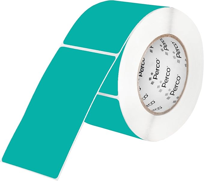 Perco Teal 3x5 Inch Perforated Sticker Labels — 150 Stickers Per Roll — with Permanent Adhesive for Inventory Management, Color Coding, Moving Boxes, Retail, Organizing, Crafting & More — Made in USA