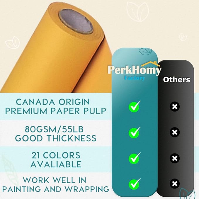 PerkHomy 36" x 1,440" (120') Orange Kraft Paper Roll for Craft Bulletin Board Paper Art Table Covering Crafting Gift Wrapping Bouquet Packing Parcel 80GSM 55LB (Orange, 36" x 120')