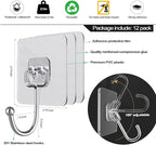 ZESLMG Large Adhesive Hooks for Hanging Wall, 12 Pack Self Sticky Hooks Heavy Duty 22lb Clear, Removable Shower Hook No Damage for Towel Key Coat Wreath Picture Outdoor Bathroom Kitchen, Waterproof