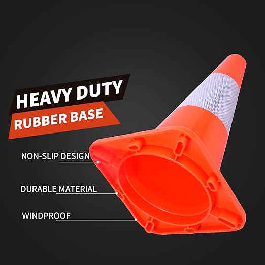 4 Pack 18" Traffic Safety Cones with Reflective Collars, Orange Construction Cone, Restorable Parking Cones, Heavy Duty Road Cones for Parking Lot, Traffic Control, Driveway Road Parking