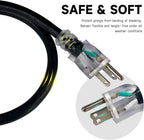 EP 50 Ft Lighted Outdoor Extension Cord - 10/3 SJTW Heavy Duty Black Extension Cable with 3 Prong Grounded Plug for Safety, UL Listed