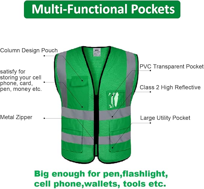 BeautyWill Custom Logo Safety Vest Class2 High Visibility Reflective Vest Breathable Construction Vest