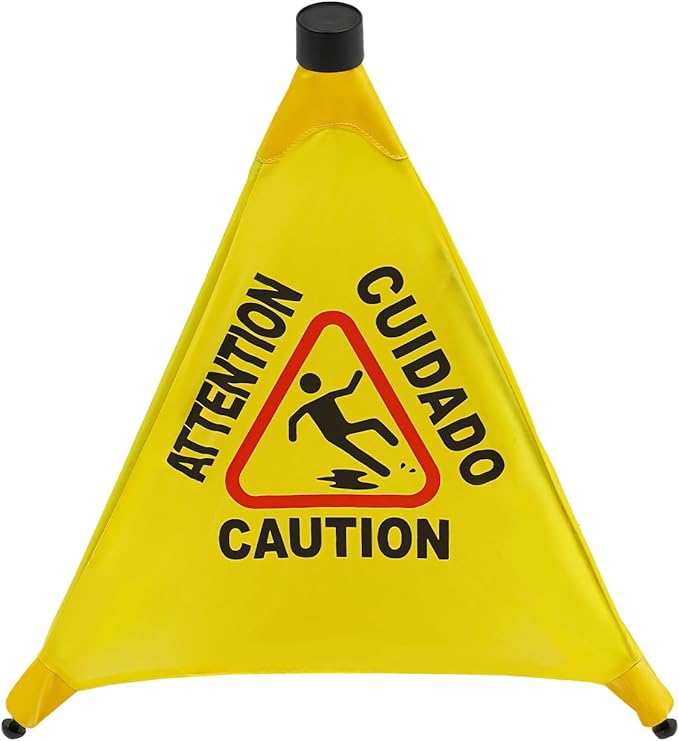 Caution Wet Floor Sign with Storage Tube 20 Inch Folding Commercial Wet Floor Pop Up Cones Slippery When Wet Sign for Restaurant, Supermarket, Restroom (6)