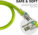 EP 30 Ft Lighted Outdoor Extension Cord - 10/3 SJTW Heavy Duty Green Extension Cable with 3 Prong Grounded Plug for Safety, UL Listed