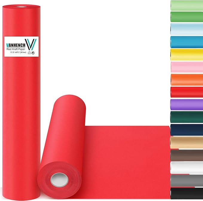 Vanhench 17.5"×963" Red Wrapping Paper Roll for Women Christmas, Solid Color Art Kraft Craft Paper for Wedding, Birthday, Mothers Day Gifts, Bouquet Flower Poster Bulletin Board