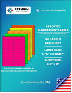 Premium Label Supply Bright Neon Color Fluorescent Sticker Labels - 1.75" x 0.6667" Return Address Labels - (Assorted Fluorescent, 30,000 Labels)
