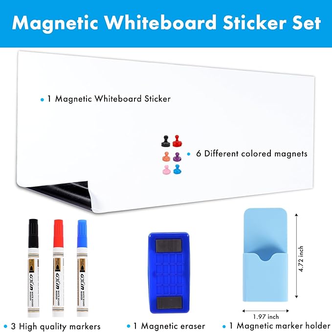 HAMIGAR Magnetic Whiteboard Contact Paper 36" x 48" Dry Erase White Board Sticker for Wall Stick on White Board Peel and Stick Wallpaper Adhesive Poster with Marker, Magnetic Eraser and Magnets