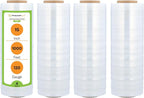 PSBM Stretch Wrap, 4 Pack, 15 Inch x 1000 Feet, 120 Gauge, Clear Plastic Cling, Cast Hand Stretch Film Rolls for Packaging Moving Packing Pallets