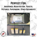 Car Registration and Insurance Holder Visor - Durable Elastic Band & Buckle Closure - Conveniently Stores Documents - Essential Car Accessory (Orange/Orange), Made in USA