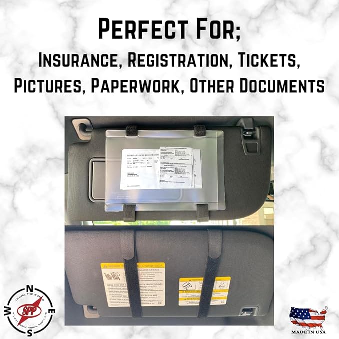 Car Registration and Insurance Holder Visor - Durable Elastic Band & Buckle Closure - Conveniently Stores Documents - Essential Car Accessory (Royal Blue/Blue), Made in USA