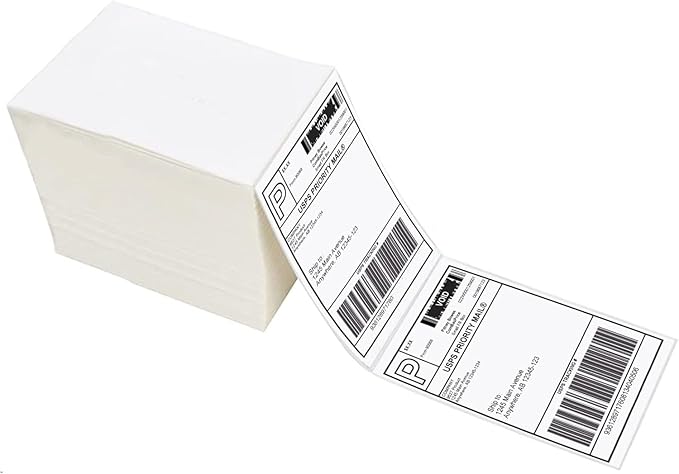 Direct Thermal Shipping Labels 4" x 6" Fanfold 6000 Label Compatible, with DYMO Label Writer Rollo & Zebra with Perforated line for Thermal Printers Labels Commercial Grade Labels (1 Case)