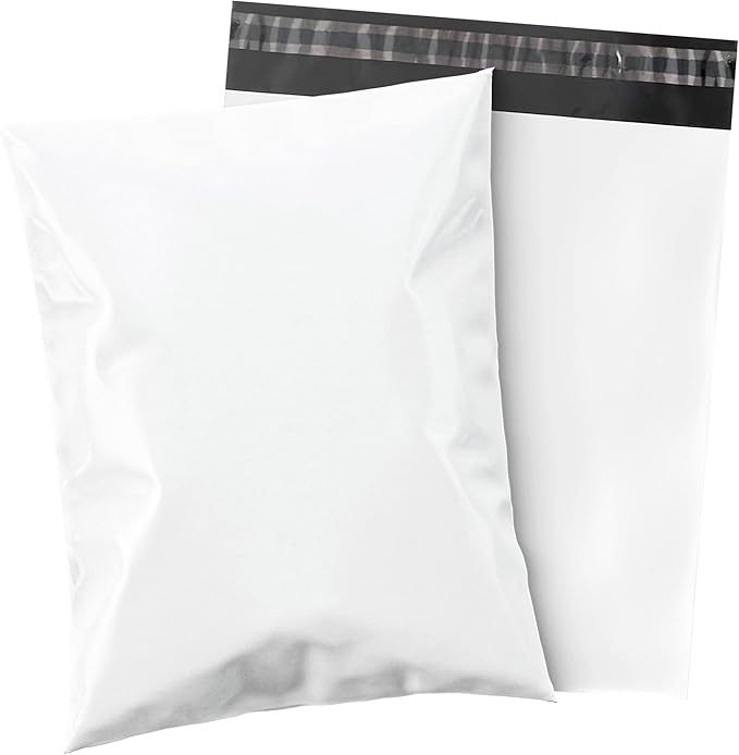 Shop4Mailers 24 x 24 Glossy White Plastic Self Seal Poly Mailer Flat Bags Waterproof Shipping Envelope 2.17 Mil for Apparel, Clothes, Shirts, Books – Permanent Adhesive Seal (250 Pack)
