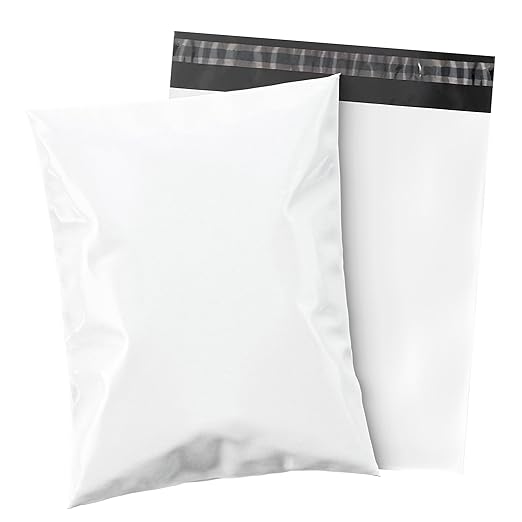 Shop4Mailers 9 x 12 Glossy White Plastic Self Seal Poly Mailer Flat Bags Waterproof Shipping Envelope 2.17 Mil for Apparel, Clothes, Shirts, Books – Permanent Adhesive Seal (100 Pack)