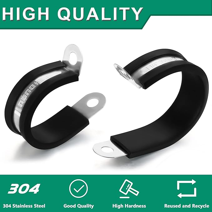 50PCS Cable Clamps with Screws Assortment Kit 304 Stainless Steel Rubber Coated Cushioned Insulated Cable Clamp,Automotive Wire Pipe Clamps 7 Sizes—1/8" 3/16" 1/4" 5/16" 3/8" 1/2" 3/4"
