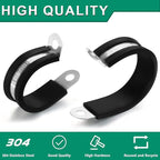15PCS 1 Inch Cable Clamps with 35PCS Screws Assortment Kit 304 Stainless Steel Rubber Cushioned Insulated Cable Clamp, Automotive Wire Pipe Clamps(25mm)