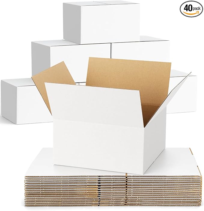 40-Pack-Small-Shipping-Boxes-8x8x4, Corrugated-Cardboard-Boxes-for-Packaging-Small-Business, White-Boxes-Mailers