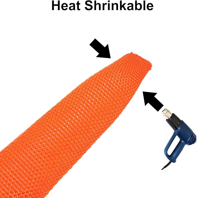 MECCANIXITY Braided Cable Sleeves Heat Shrinkable Fabric Sleeving, 1 3/8" 3ft Orange 2:1 Ratio Heat Shrinkable Cord Protector for Harness Cable, Network Cable Protection, Cable Management