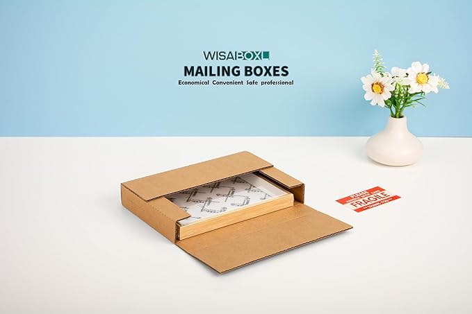 9x6x1.3 inch Shipping Boxes, Easy-Fold Multi-Depth DVD Mailer Box with Fragile Stickers for Mailing, Storing, Package, Gifts, Crafts, Business or Home, Brown, 25 Pack
