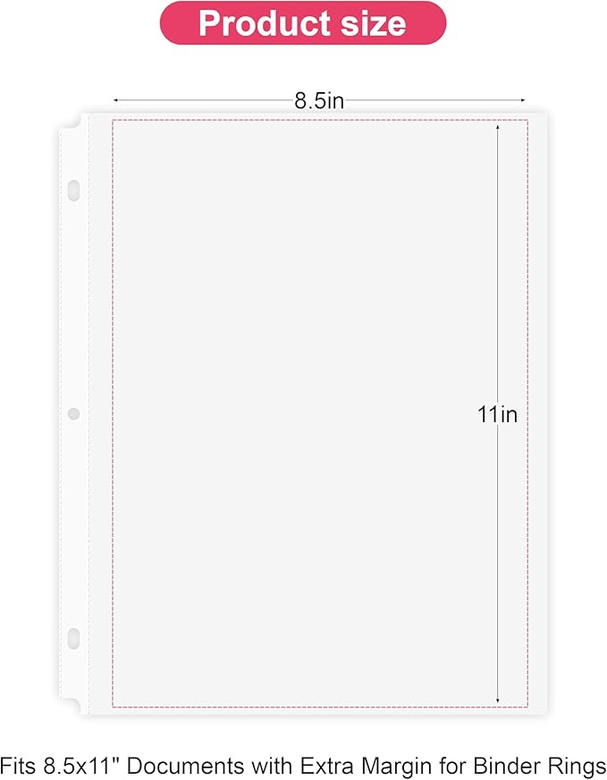 100-Pack Heavy Duty 8.5"x11" Sheet Protectors - Top-Loading Acid-Free & Waterproof for Photos, Certificates, School, Office, Legal Documents, Medical Records, Teachers, Artists (100)