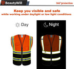Custom Safety Vest Customized Logo Mesh Vest Class 2 High Visibility Reflective Vest with Pockets Orange Workwear（Orange Black，S ）