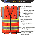 Safety Vest for Men Women Reflective with 5 Pockets and Zipper Front Mesh High Visibility Vest Hi Vis Construction Work Vest,Meets ANSI/ISEA Standards(EK175-Orange-L)